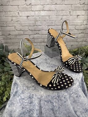 CL by Laundry “Jody” Black & White Polka Dot & Striped Sandal Dress Heels WM 9.5